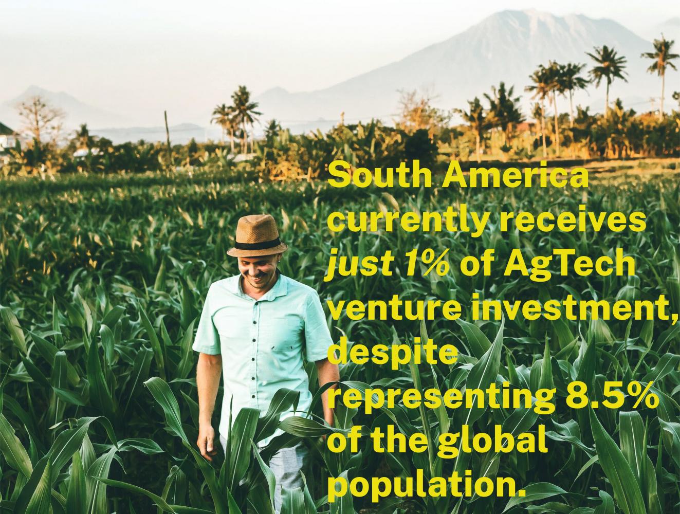 South America currently receives just 1% of AgTech venture investment despite representing 8.5% of thew global population.